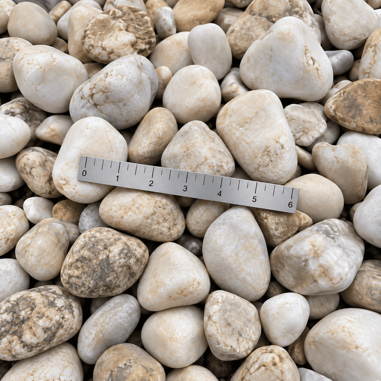 AI illustration of loose stone with natural size variation and a six-inch ruler for approximate scale