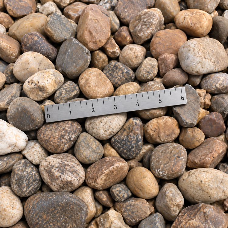 AI illustration of loose stone with natural size variation and a six-inch ruler for approximate scale