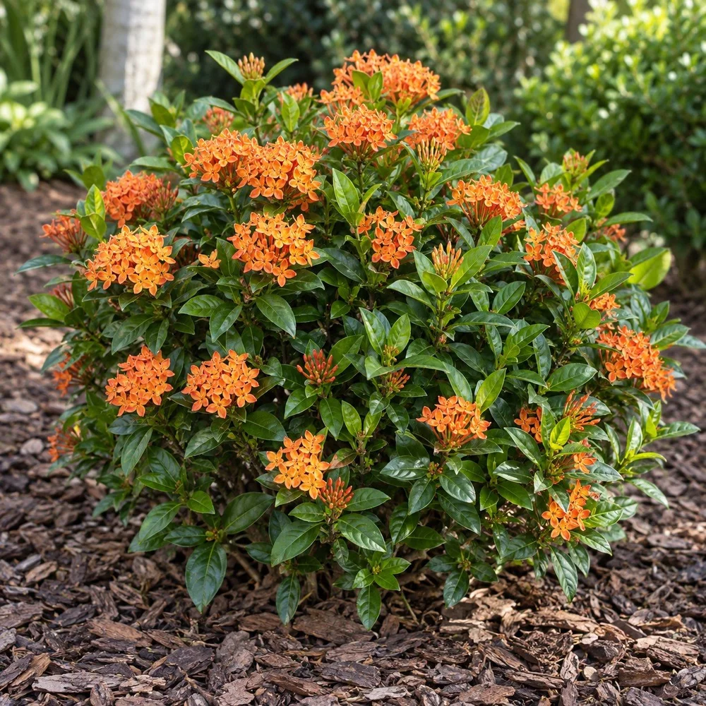 AI-generated showroom illustration of Dwarf Ixora
