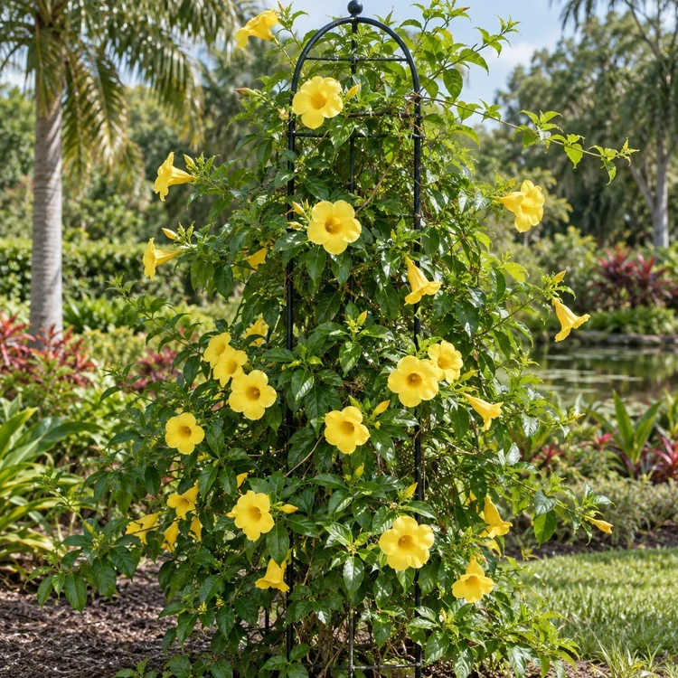 AI botanical illustration of Allamanda (yellow)
