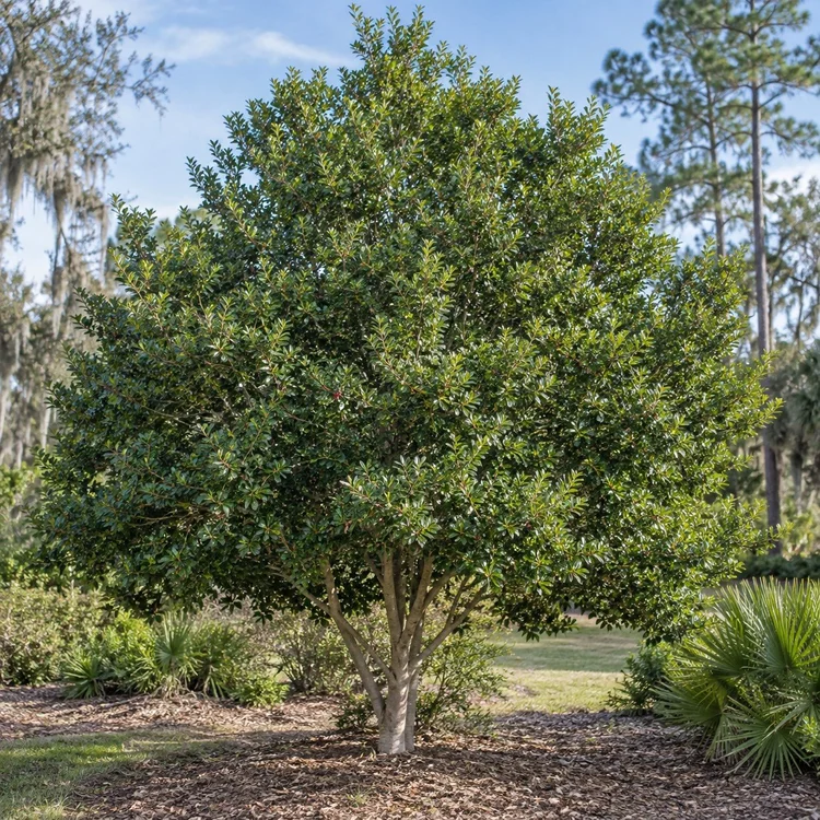 AI botanical illustration of East Palatka Holly