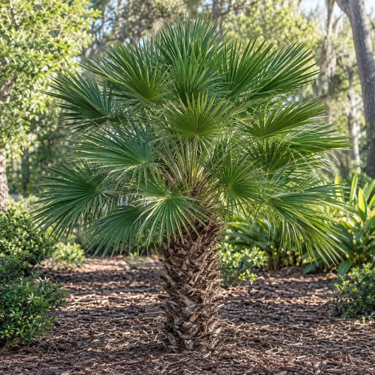 AI botanical illustration of European Fan Palm (single trunk)