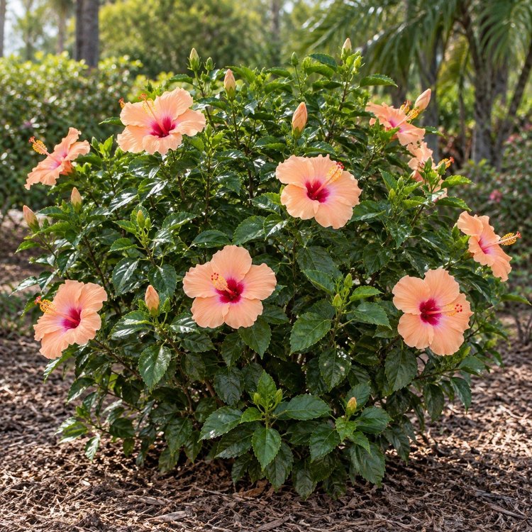 AI botanical illustration of Hibiscus — tropical/exotic multicolor