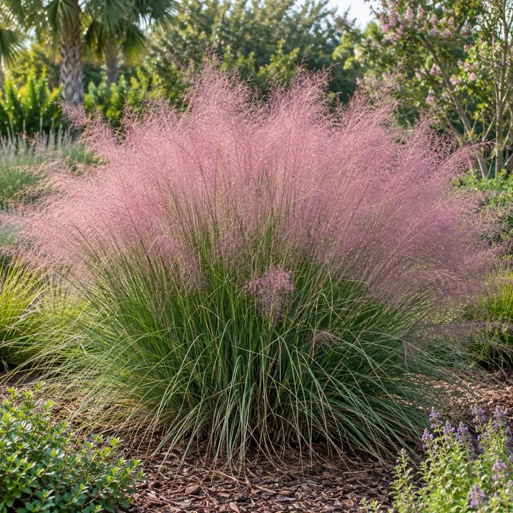 AI botanical illustration of Muhly Grass (pink/purple fall bloom)