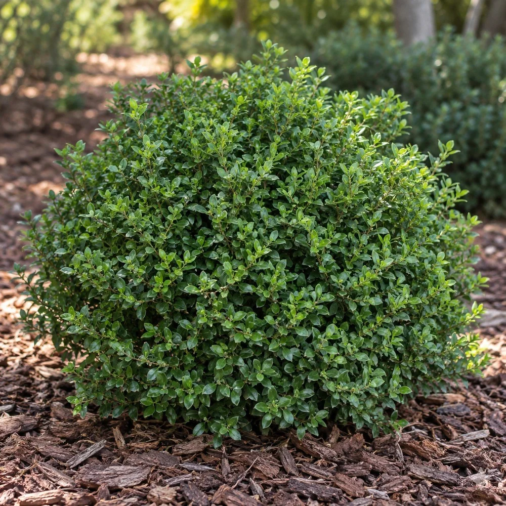 AI-generated showroom illustration of Schillingâ€™s Dwarf Yaupon Holly