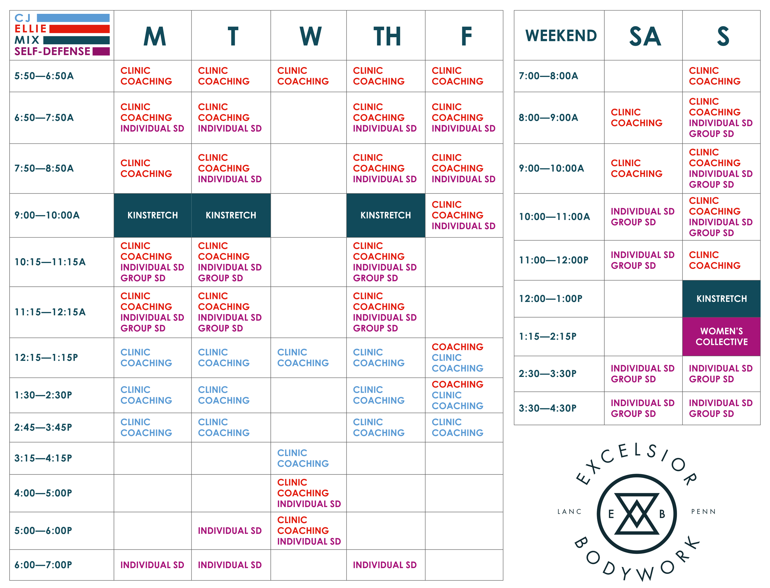 Excelsior Weekly Schedule