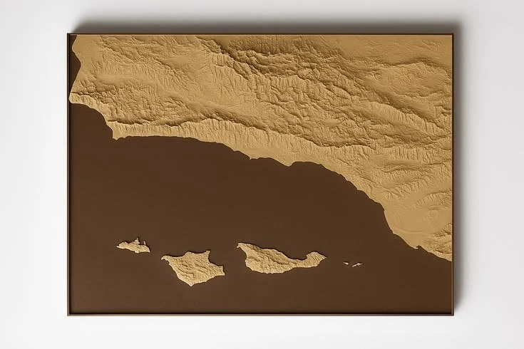 ALT 3D printed topography map of Santa Barbara and the Channel Islands