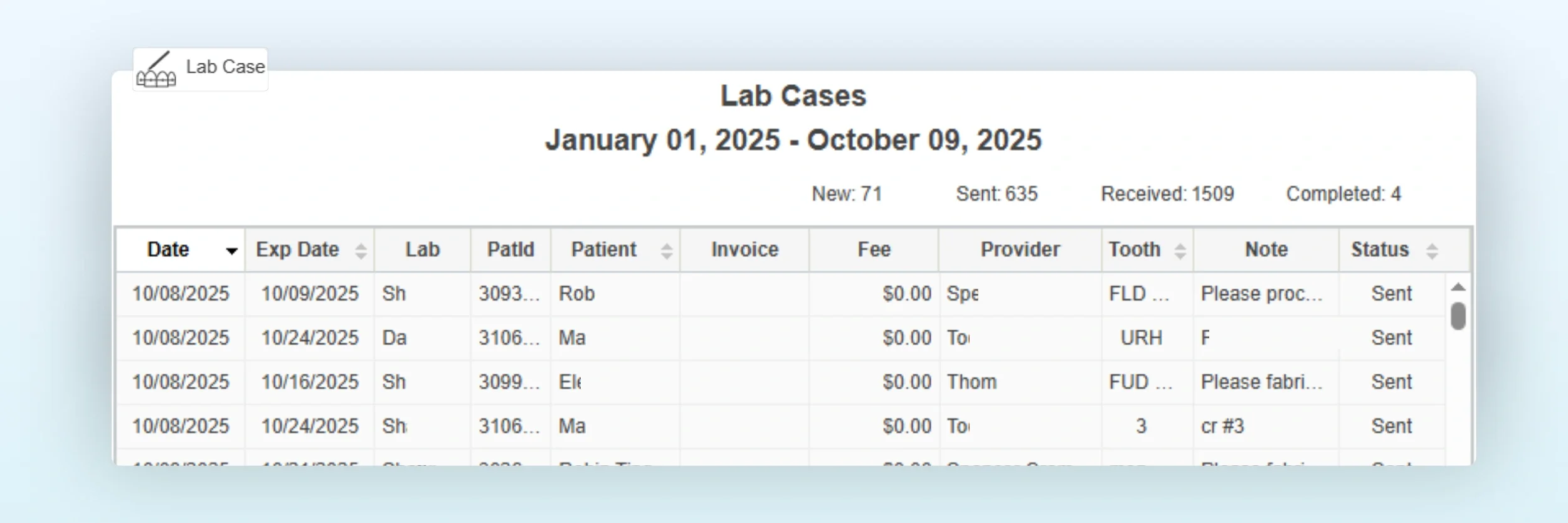 Lab case tracking 