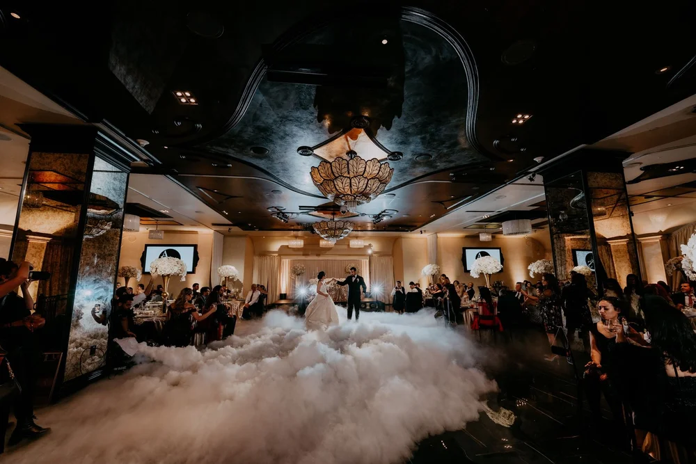 First dance on a cloud of low fog in the ballroom at NOOR