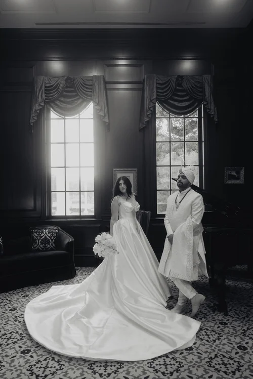 Silk princess A-line, floral bodice — gown 27.2 at a Los Angeles wedding