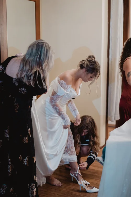 Off-the-shoulder silk sheath — gown 15.2 at a Los Angeles wedding