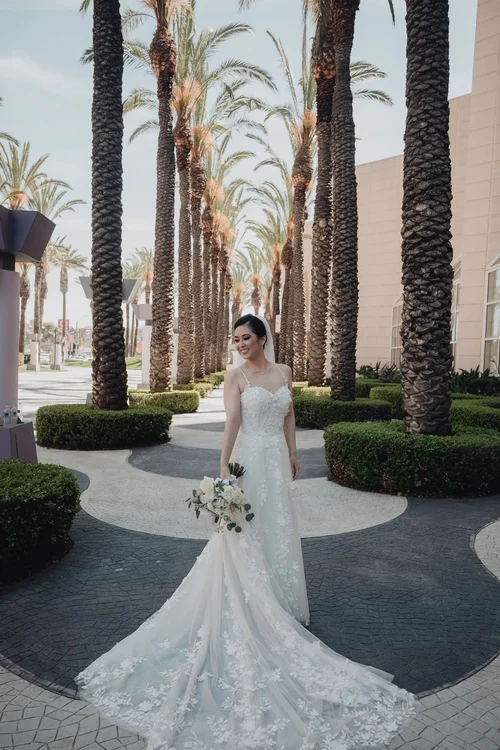 Three-dimensional floral cathedral veil — gown 21.2 at a Los Angeles wedding