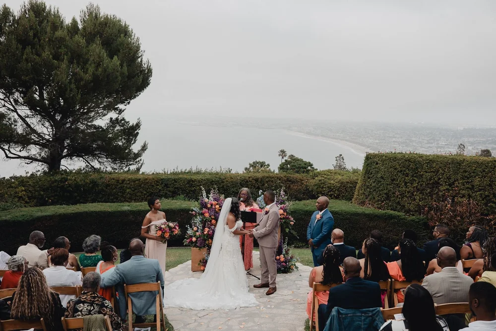 Ceremony on the ocean-view lawn at La Venta Inn in Palos Verdes Estates