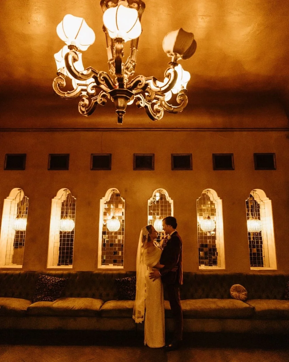 Wedding portraits inside the historic theater at Avalon Hollywood