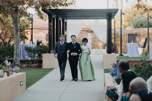 Couple in hanbok photographed outdoors