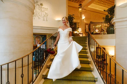 White silk with a cathedral train — gown 26.2 at a Los Angeles wedding