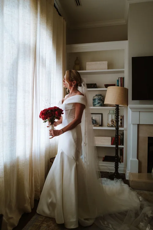 White silk with a cathedral train — gown 26.0 at a Los Angeles wedding