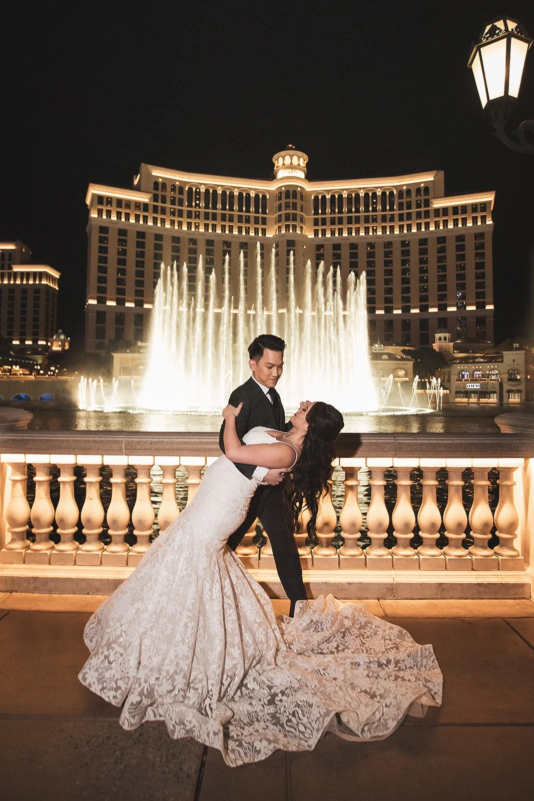 The Bellagio fountains at night in Las Vegas