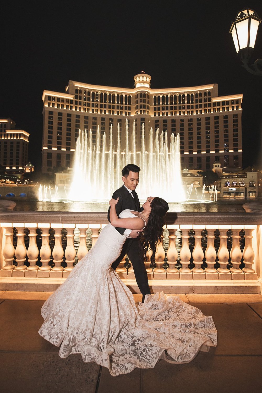 The Bellagio fountains at night in Las Vegas