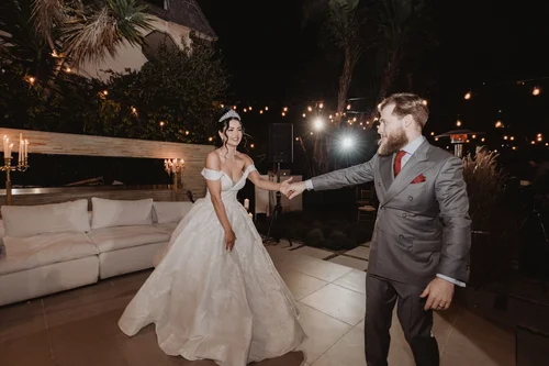 Off-the-shoulder glitter tulle ball gown — gown 13.0 at a Los Angeles wedding