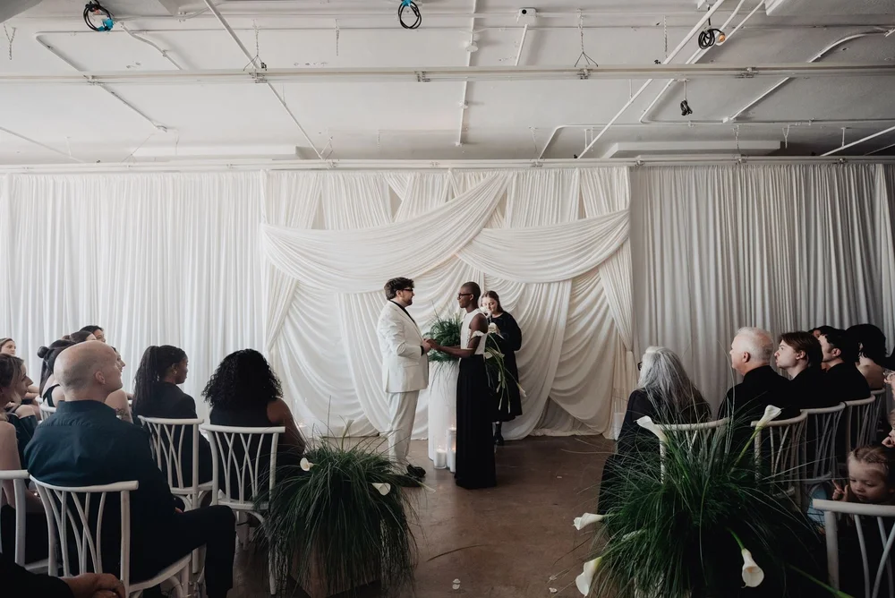 Open-beam industrial hall with large windows at Venue 808, San Diego