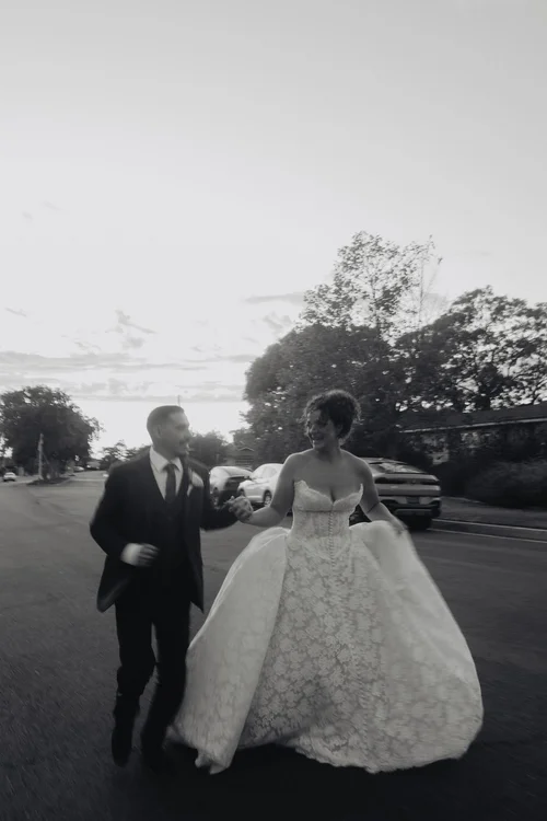 3D floral ball gown with opera gloves — gown 33.1 at a Los Angeles wedding