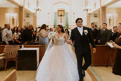 Lace ball gown with a court train — gown 4.0 at a Los Angeles wedding