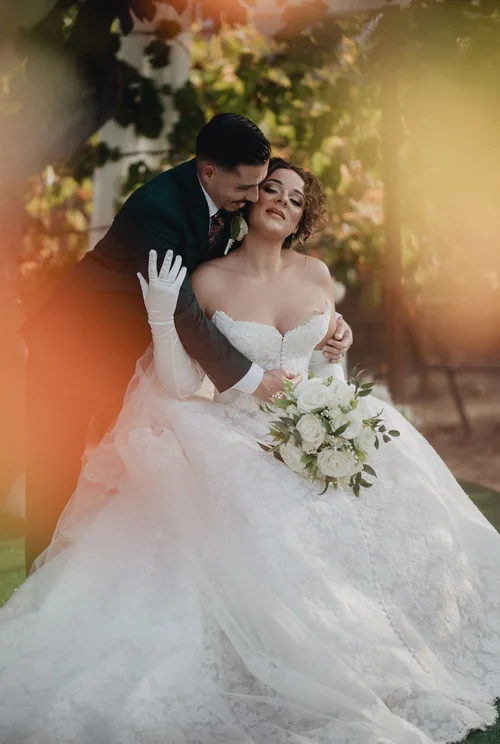 3D floral ball gown with opera gloves — gown 33.0 at a Los Angeles wedding