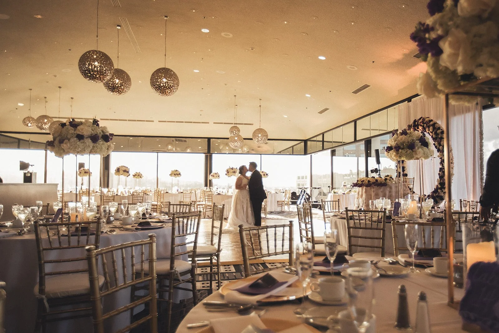 Reception in the Starview Room at Sheraton Universal with panoramic city views, photographed by Lulan Studio