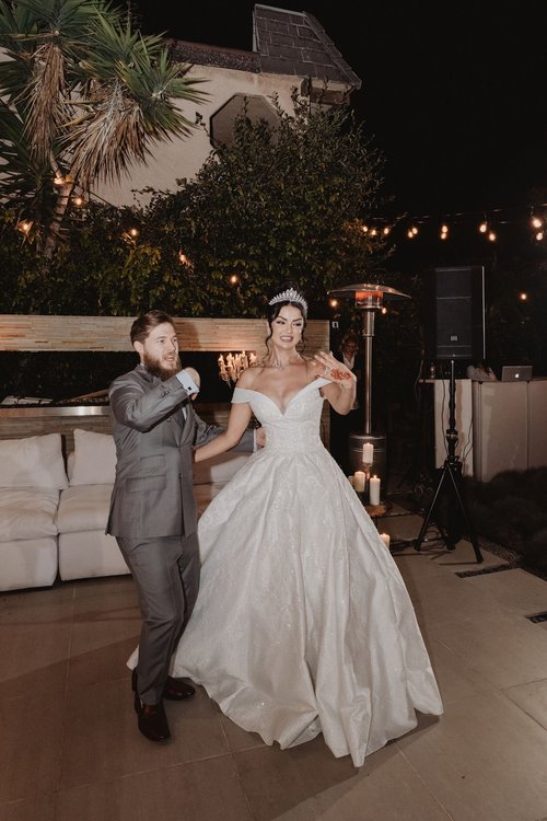 Off-the-shoulder glitter tulle ball gown — gown 13.1 at a Los Angeles wedding