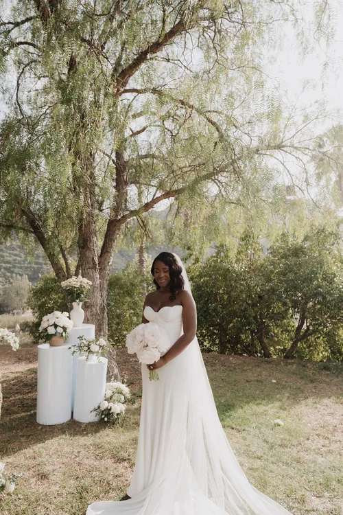 Strapless crepe sheath — gown 16.2 at a Los Angeles wedding