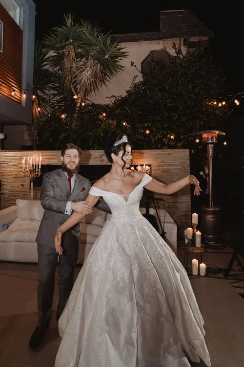 Off-the-shoulder glitter tulle ball gown — gown 13.2 at a Los Angeles wedding