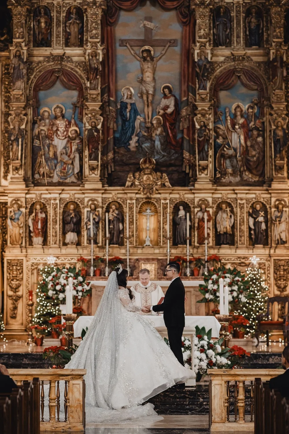 Wedding ceremony inside St. Vincent de Paul Catholic Church in Los Angeles