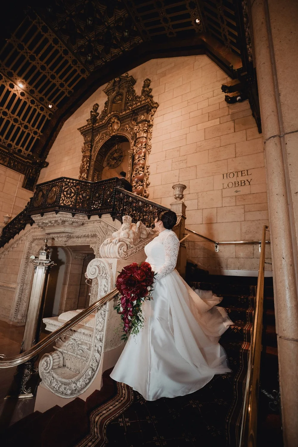 Wedding couple in the historic ballroom at Alexandria Ballrooms in Downtown LA