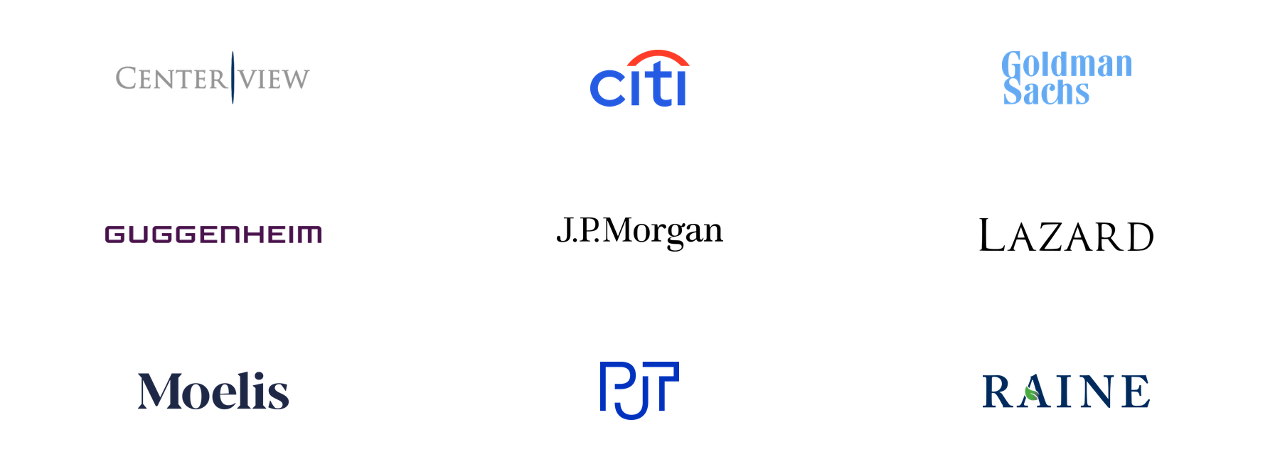 Firms toured in 2025, in alphabetical order: Centerview Partners, Citi, Goldman Sachs, Guggenheim, J.P. Morgan, Lazard, Moelis, PJT Partners, Raine