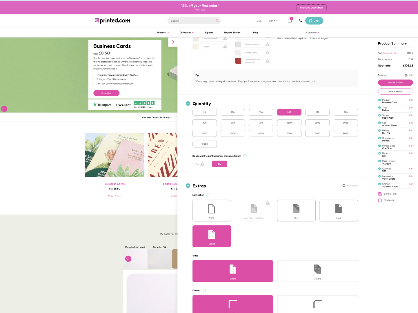 Old Printed.com homepage or product builder screenshot
