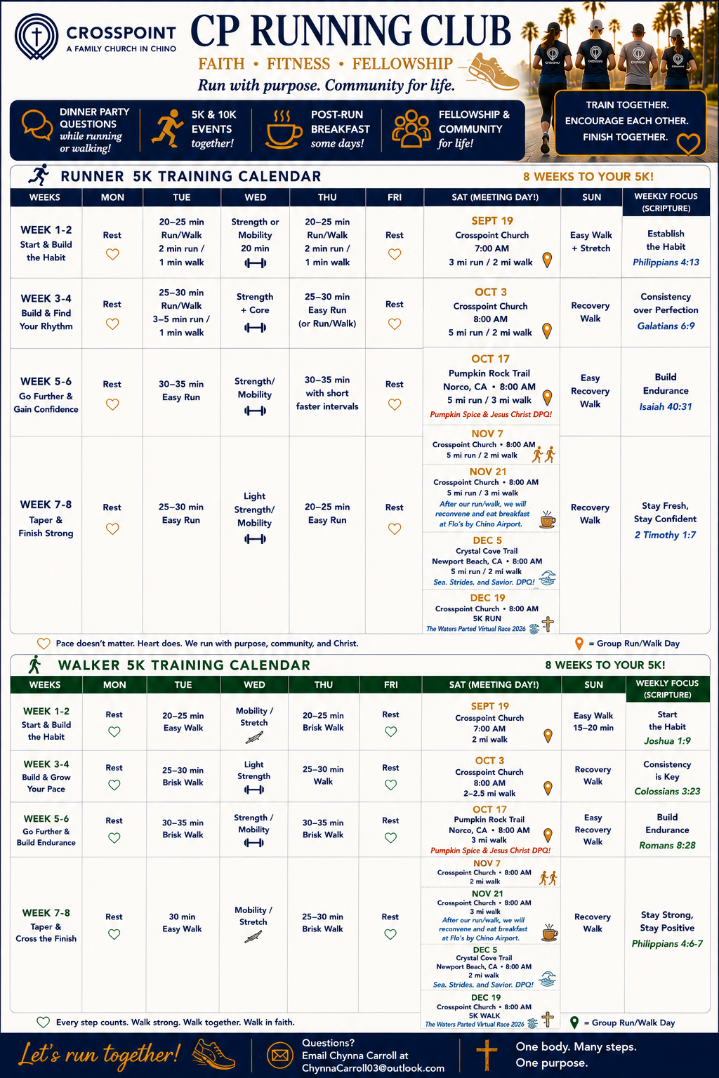 CP Running Club 5K training calendar preview