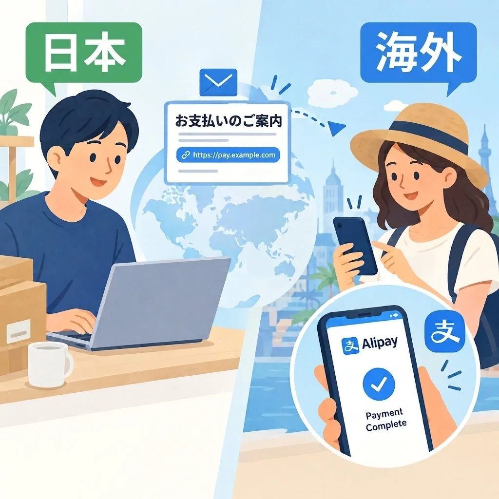 海外のお客様がスマホ決済で通販サイトの支払いをする様子