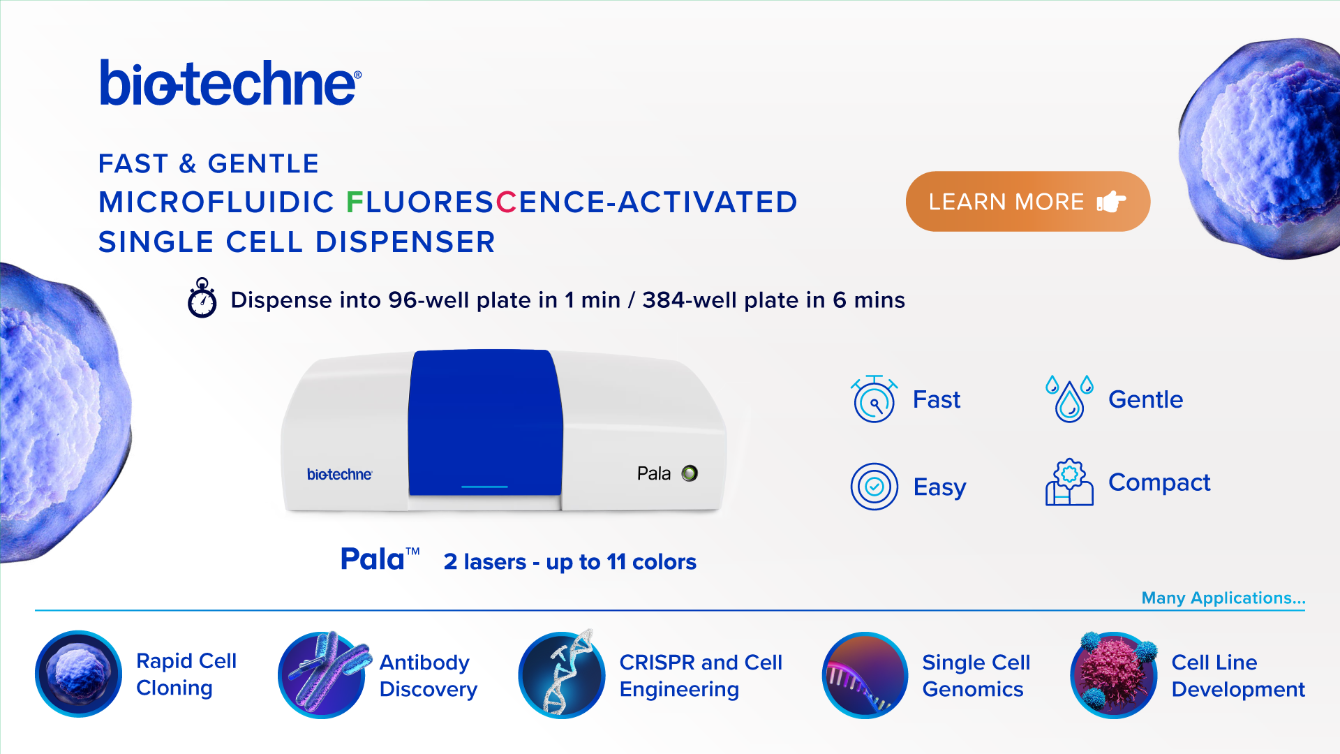 Fast & Gentle
Microfluidic Fluorescence-Activated Single Cell Dispenser