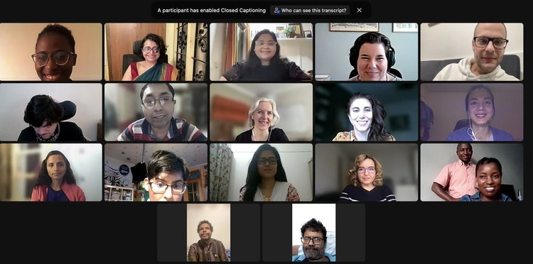 Screenshot of the webinar featuring participants, organizers and facilitators.
