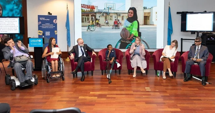 The panelists: L-R: Nawaf Kabbara, Maria Jose Carranza, Pascal Bijleveld, Bernard Chiira, Jenny Lay Flurrie, Kylie Shae, Gopal Mitra. All sitting down