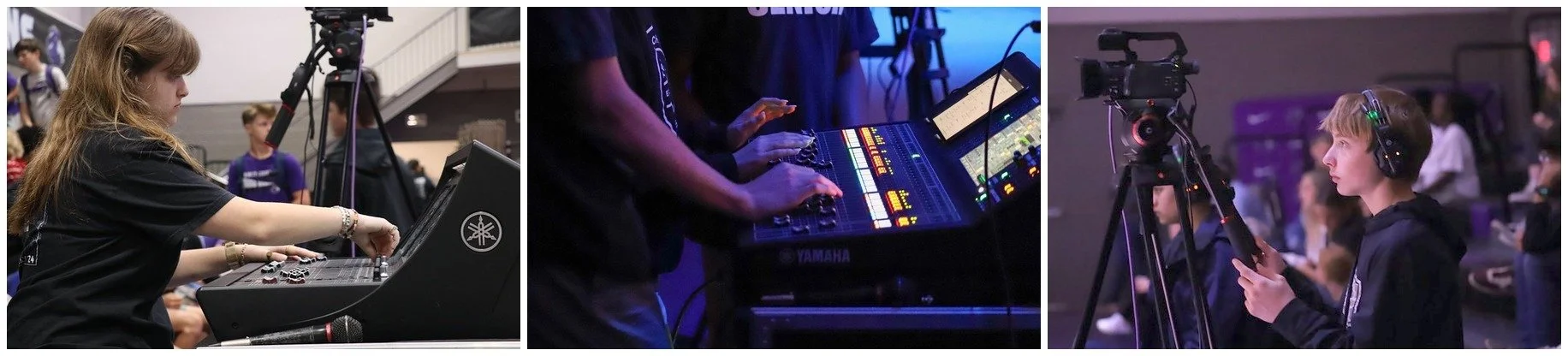 TCS Media students running sound and video production equipment