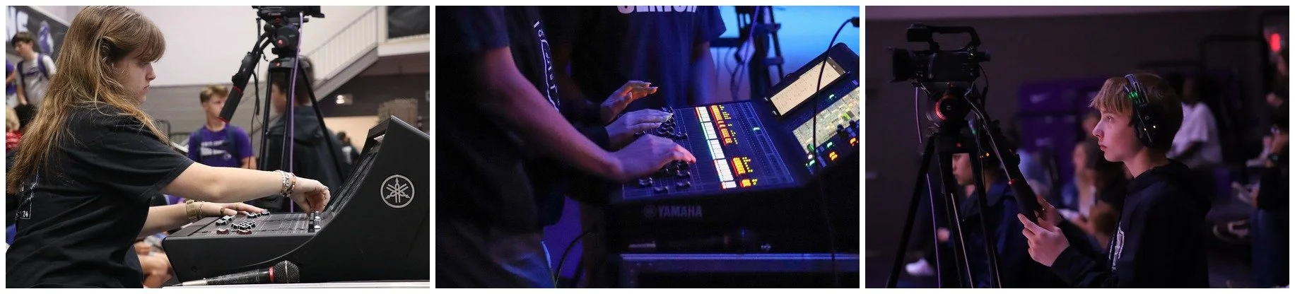 TCS Media students running sound and video production equipment