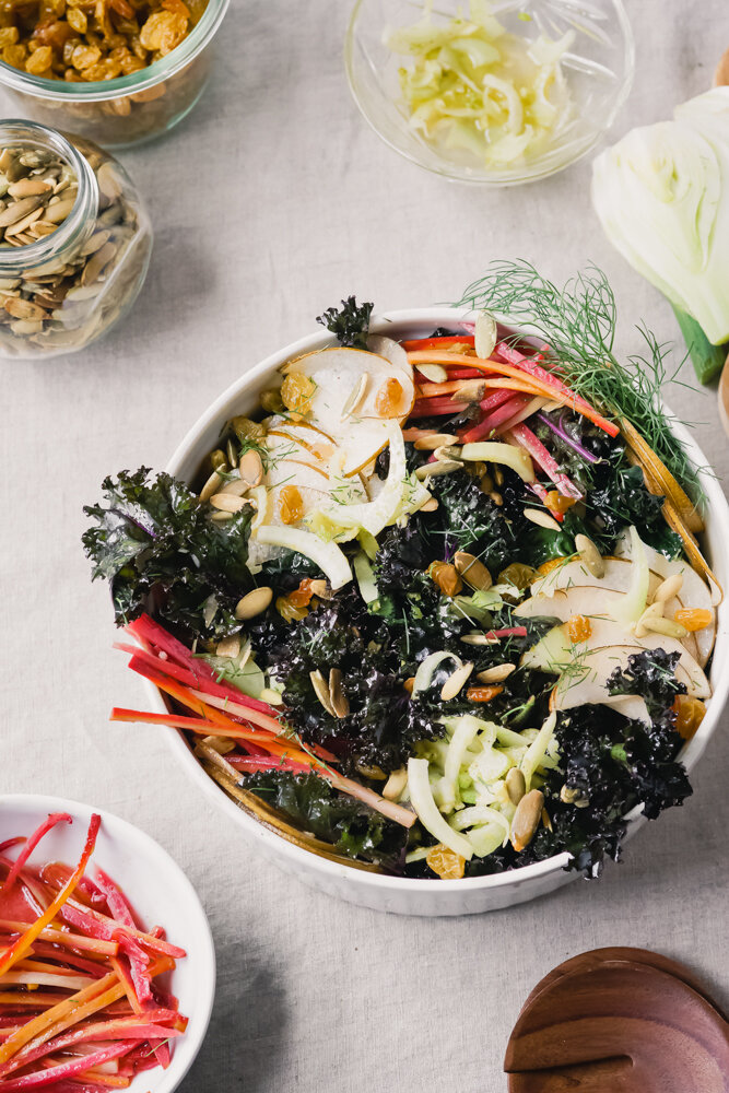 Kale, Asian Pear, and Fennel Salad with Honey Vinaigrette 