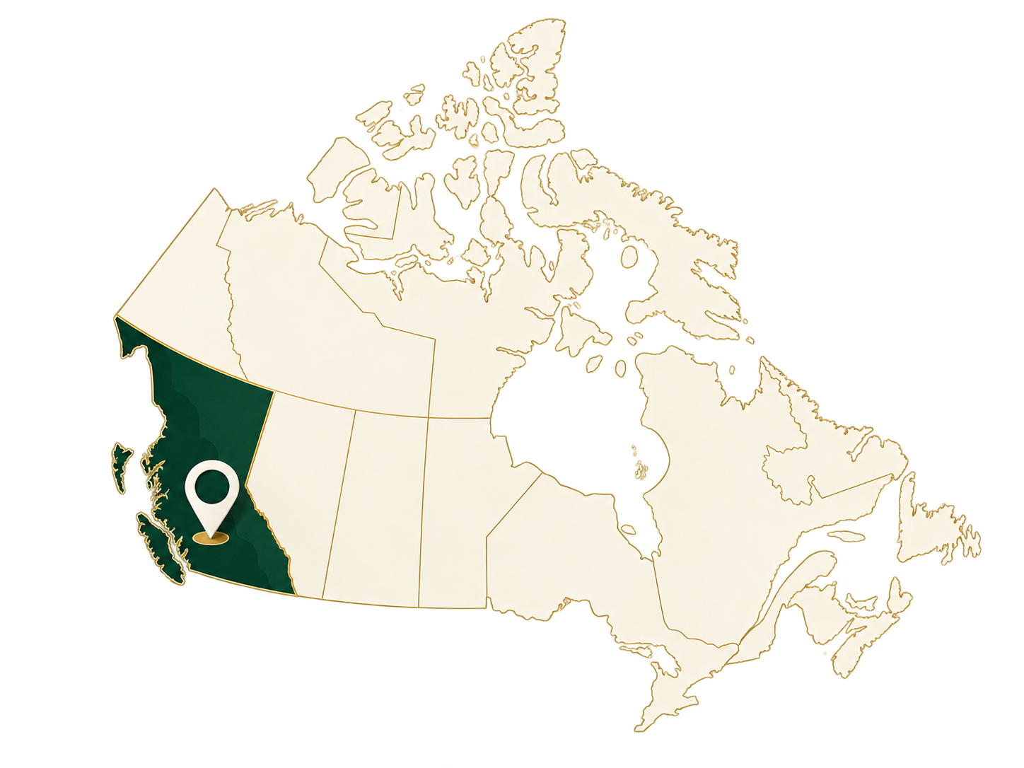 Map of Canada highlighting British Columbia