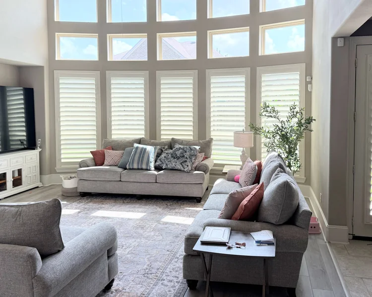 Side-by-side plantation shutters with equalized frame heights