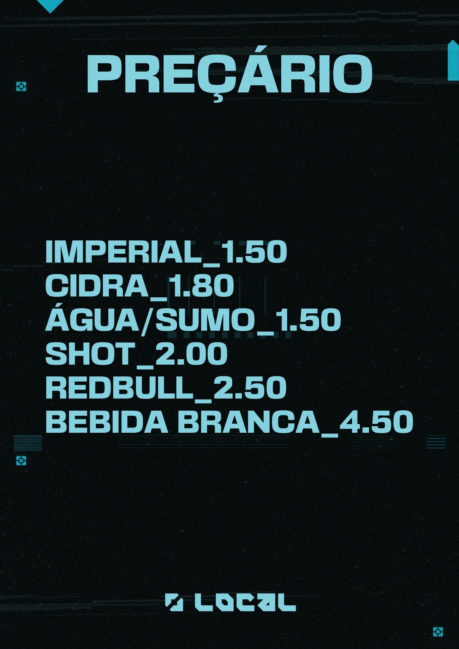 LOCAL No.2 bar price list