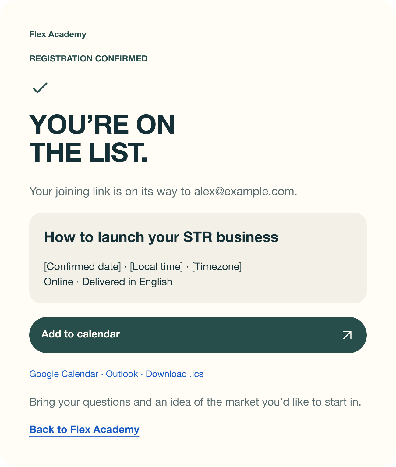 Launch webinar confirmation screen