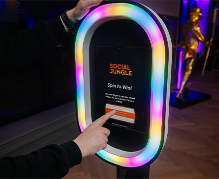 Spin to win prize wheel activation hire — branded data capture experience by Social Jungle