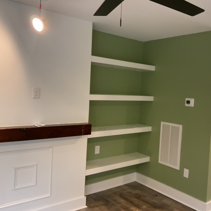 Huezos Construction Interior Remodel 2 Mantle and Built Ins, financed by BuildBuyRefi Home Loans